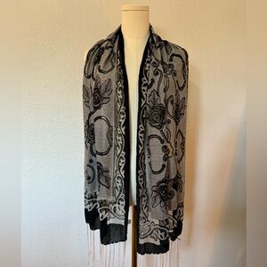 Polyester Floral Fringed Scarf